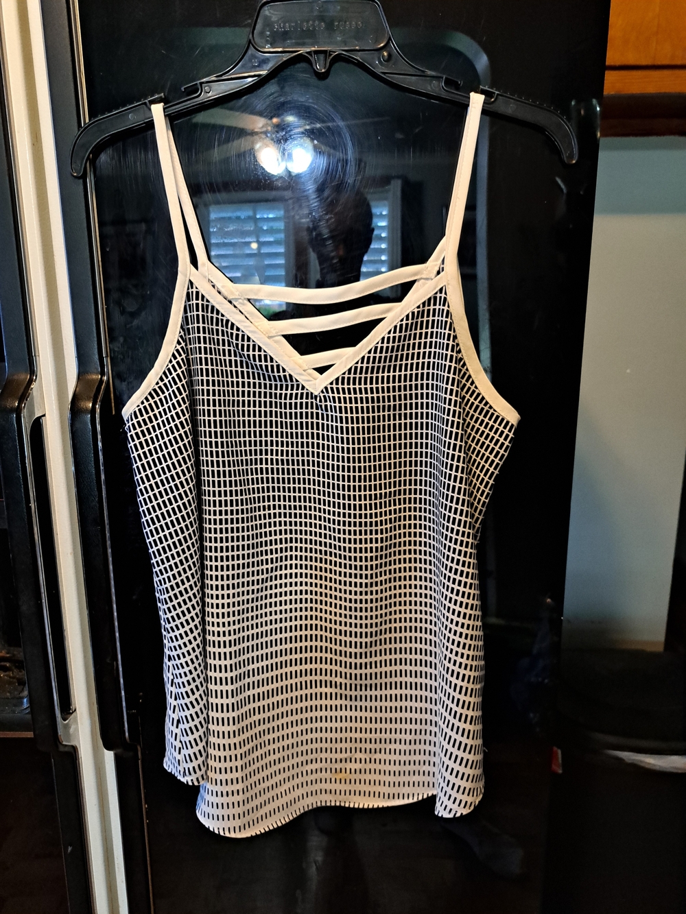Pixley White and Black Grid-Print Strappy Cami Tank